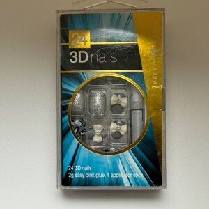 Pretty Woman 3D Press On Nails Silver Glitter Bow Accent